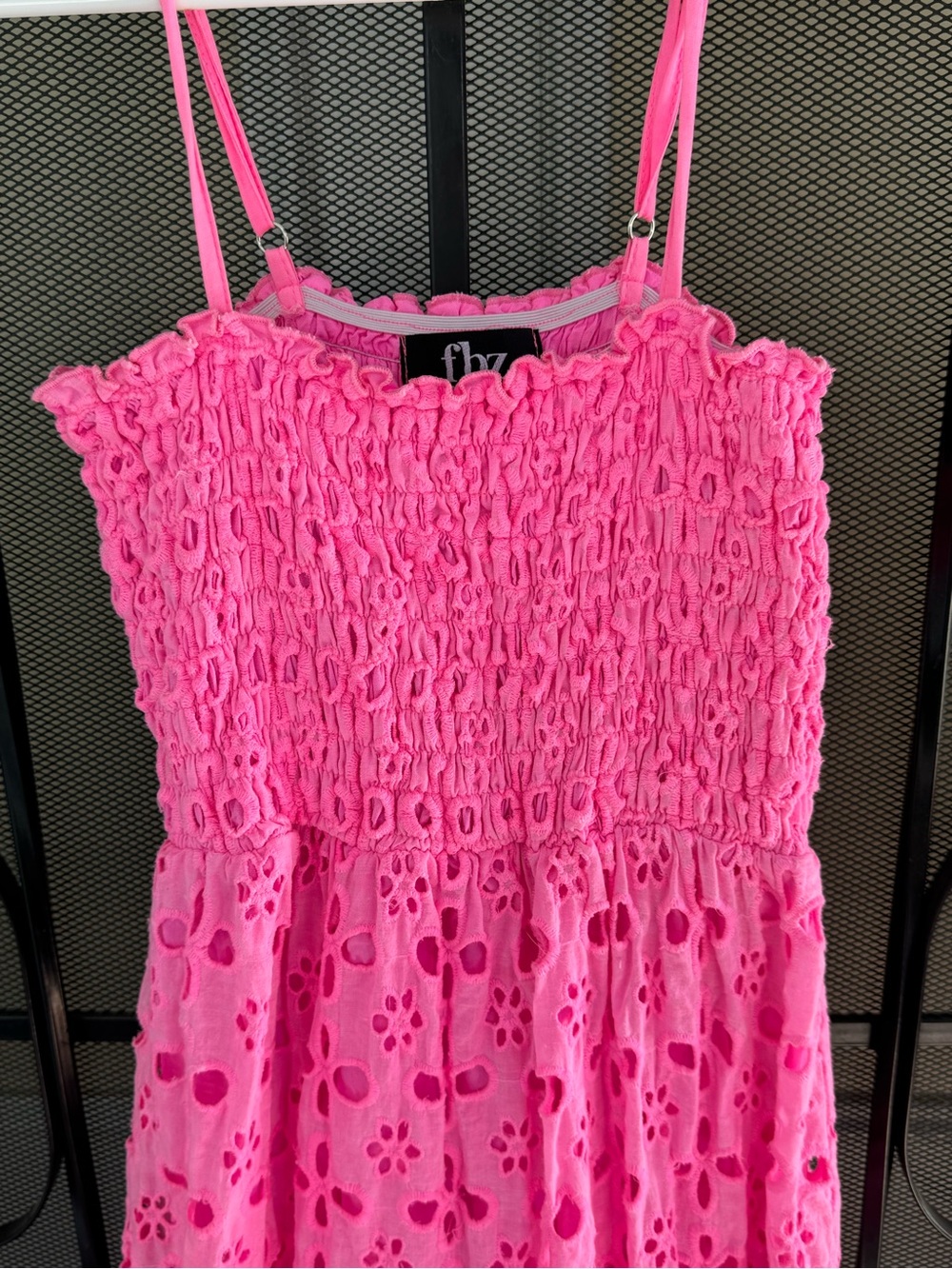 FLOWERS BY ZOE maxi dress in pink coral hot pink eyelet smocked size L - Picture 3 of 10